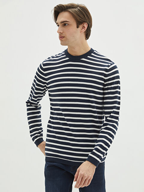 XSIDE Crew Neck Long Sleeve Striped Men's Knitwear Sweater - S28375Z8-SDX