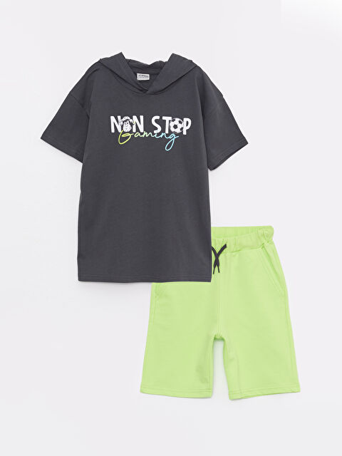 LCW Kids Hooded Printed Short Sleeve Boy T-Shirt & Shorts - S28430Z4-R3Y