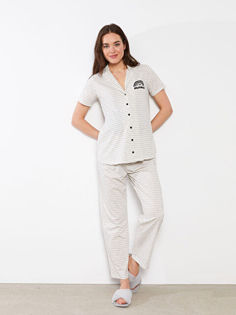 LCW DREAM Пижамный комплект с отложным воротником, полосатый, с коротким рукавом для беременных - S29165Z8-998