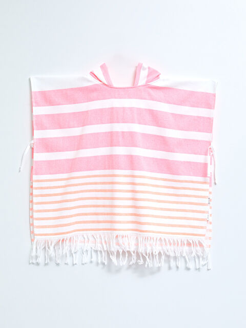 LCW ACCESSORIES Striped Tassel Detailed Girl Velvet Poncho Beach Towel - S29945Z4-CRC