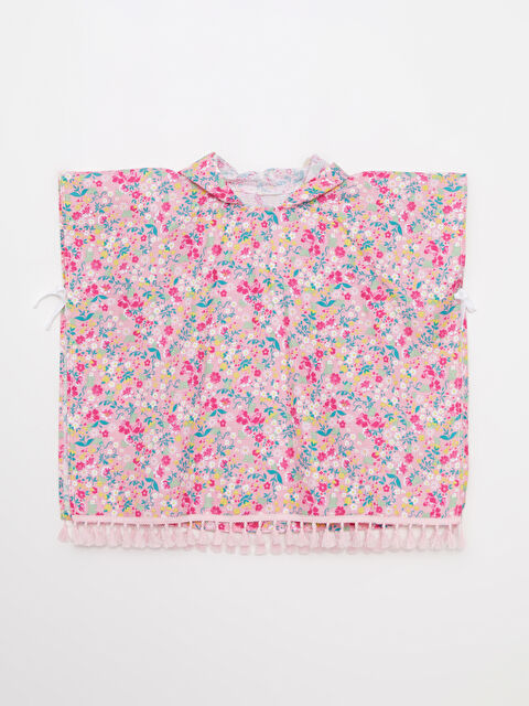 LCW ACCESSORIES Floral Pattern Tasseled Hooded Girls Velvet Beach Towel - S29948Z4-F9C