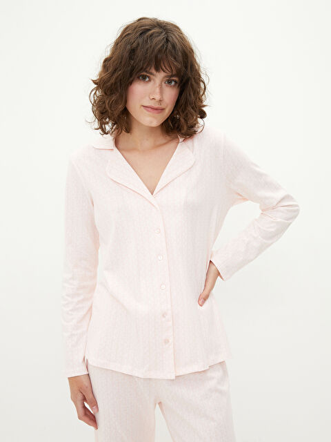 LCW DREAM Gömlek Yaka Desenli Uzun Kollu Pamuklu Kadın Pijama Takımı