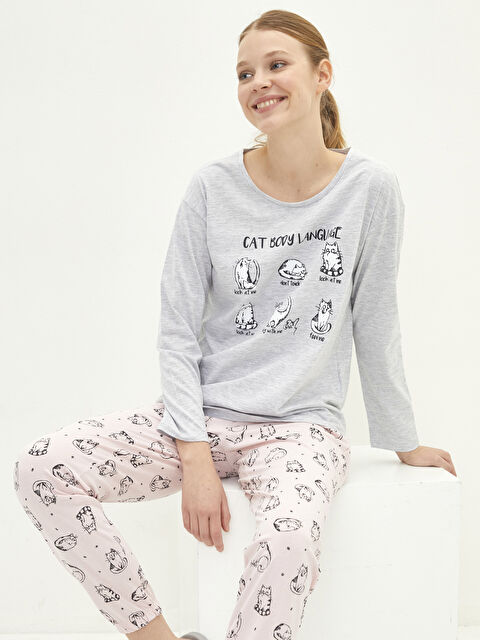 LCW DREAM Crew Neck Printed Long Sleeve Women's Pyjama Set - S2AA76Z8-LT4