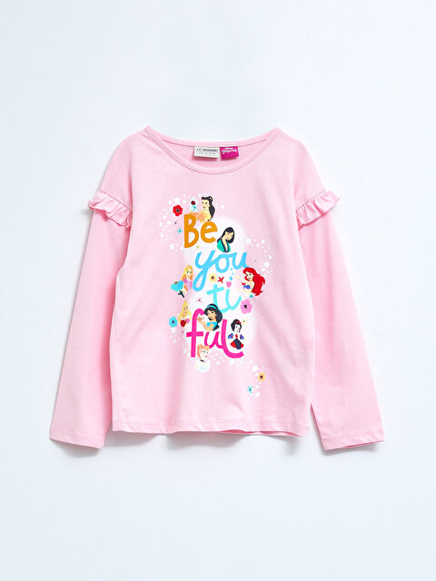 LCW Kids Bisiklet Yaka Disney Princess Baskılı Uzun Kollu Pamuklu Kız Çocuk Tişört - S2AA95Z4-FZP