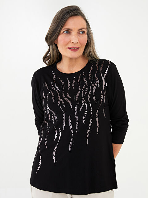 LCW Grace Crew Neck Patterned Long Sleeve Women's T-Shirt - S2AC12Z8-CVL