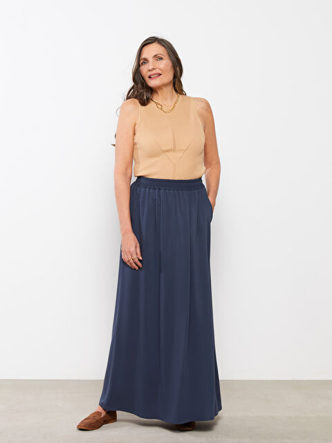 LCW Grace Beli Lastikli Düz Cep Detaylı Viskon Kadın Etek