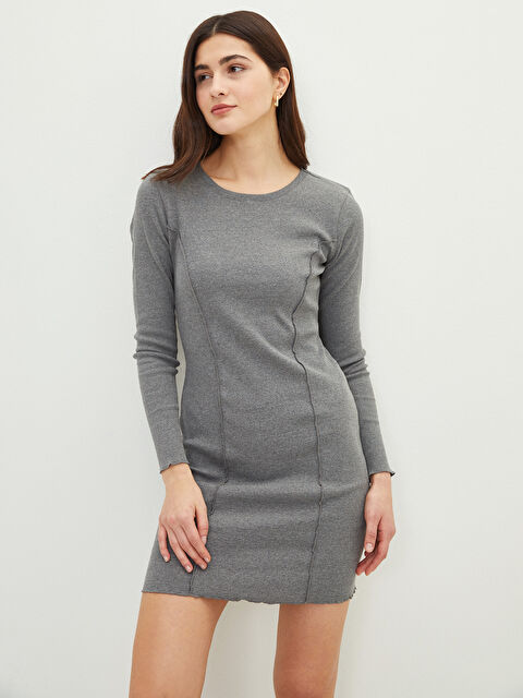 LCW Vision әйелдерге арналған дөңгелек жағалы өрнексіз ұзын жең көйлек - S2AJ59Z8-S2L