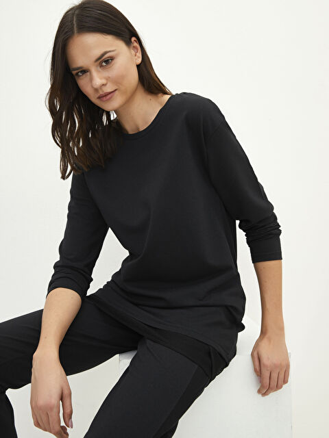 LCWAIKIKI Classic تونيك سويتشيرت كم طويل سادة بياقة دائرية للسيدات - S2AK87Z8-CVL