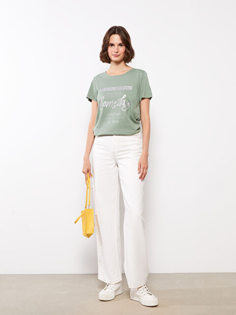 LCW Vision Crew Neck Printed Short Sleeve Cotton Women's T-shirt - S2AS37Z8-GC9