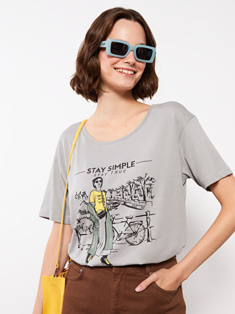 LCW Vision Crew Neck Printed Short Sleeve Cotton Women's T-shirt - S2AU05Z8-R10