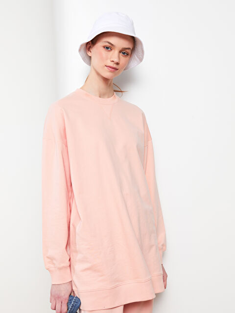LCW Modest Crew Neck Straight Long Sleeve Cotton Women's Sweatshirt Tunic - S2BB76Z8-GA3