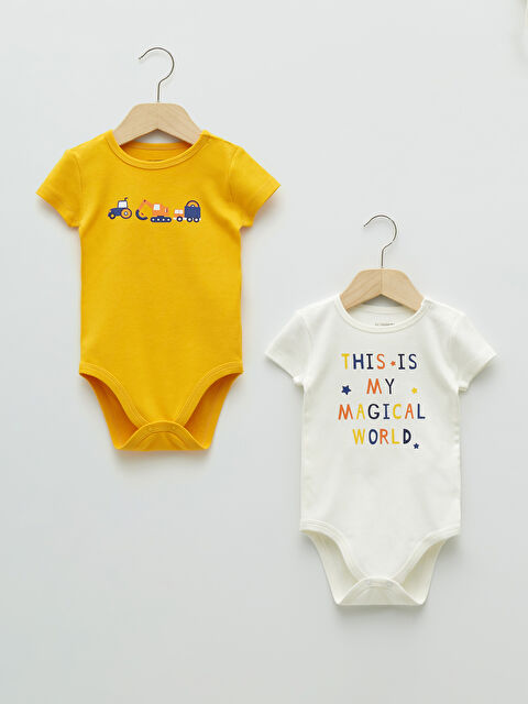 LCW ECO Crew Neck Short Sleeve Printed Cotton Baby Boy Snap Button Body 2 Pack - S2BC29Z1-FYP