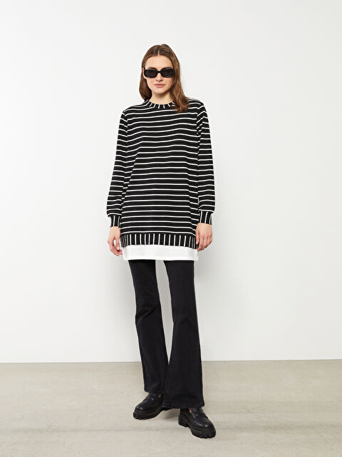 LCWAIKIKI Classic Crew Neck Striped Long Sleeve Women's Tunic - S2BC30Z8-LEG