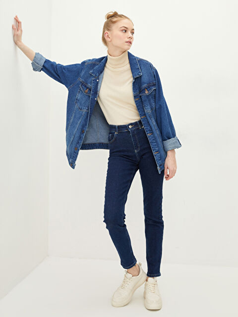 LCW Jeans High Waisted Slim Fit Regular Pocket Detailed Women's Rodeo Denim Trousers - S2BD32Z8-507