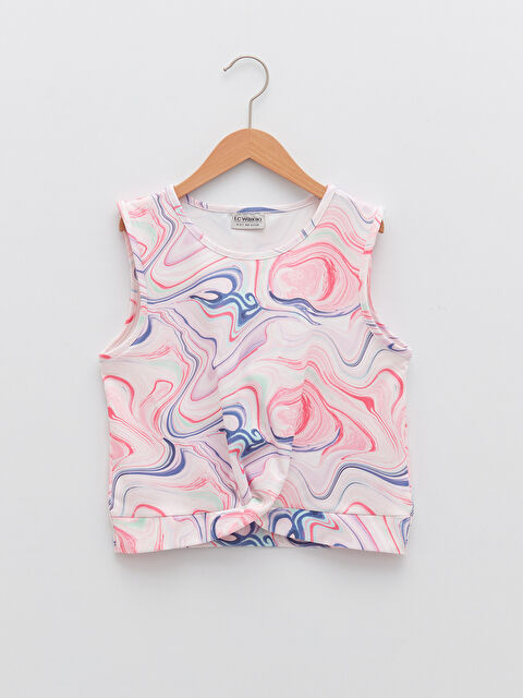 LCW Kids Crew Neck Tie-Dye Patterned Girl's Crop Athlete - S2BG17Z4-M0T