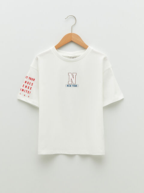 LCW Kids Crew Neck Printed Short Sleeve Cotton Girl T-shirt - S2BH00Z4-FFB