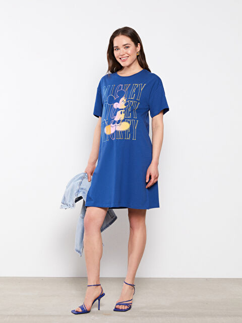LCWAIKIKI Maternity فستان حوامل قطن بأكمام قصيرة مطبوع ميكي ماوس بياقة دائرية - S2BI37Z8-HPQ
