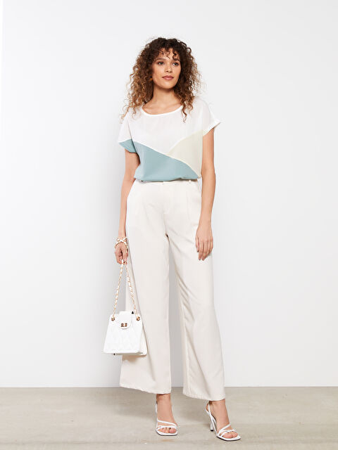 LCWAIKIKI Classic Crew Neck Color Block Short Sleeve Crepe Women's T-Shirt - S2BJ39Z8-GBZ