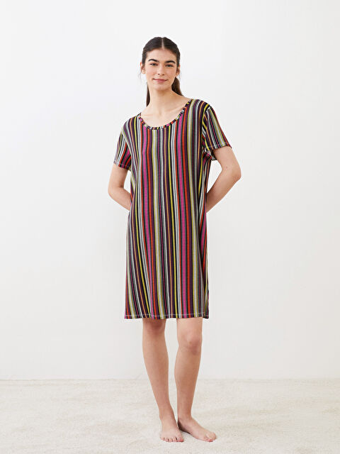 LCW DREAM Crew Neck Striped Short Sleeve Women's Nightdress - S2BM70Z8-P8J