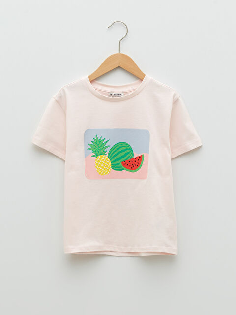 LCW Kids Crew Neck Printed Short Sleeve Girls' T-Shirt - S2BO06Z4-FUJ