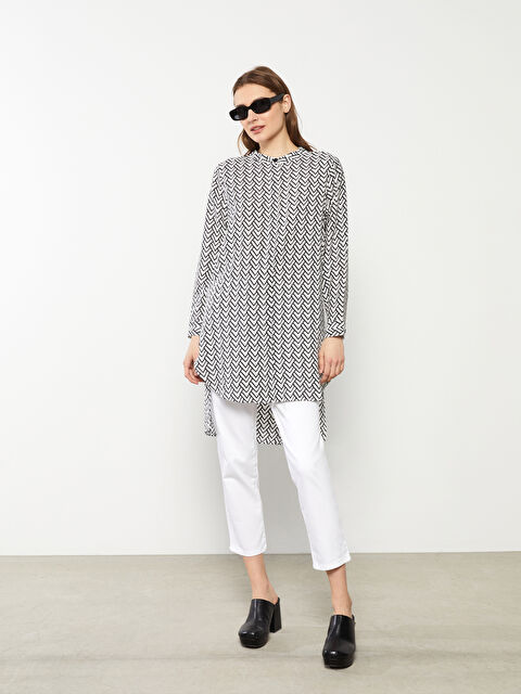 LCWAIKIKI Classic Grandad Collar Patterned Long Sleeve Women's Tunic - S2BP20Z8-LQJ