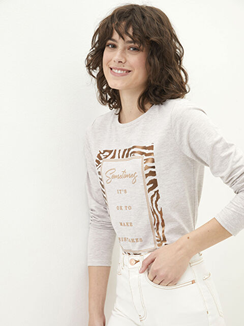 LCW Vision Crew Neck Printed Long Sleeve Women's T-Shirt - S2BR19Z8-L8P