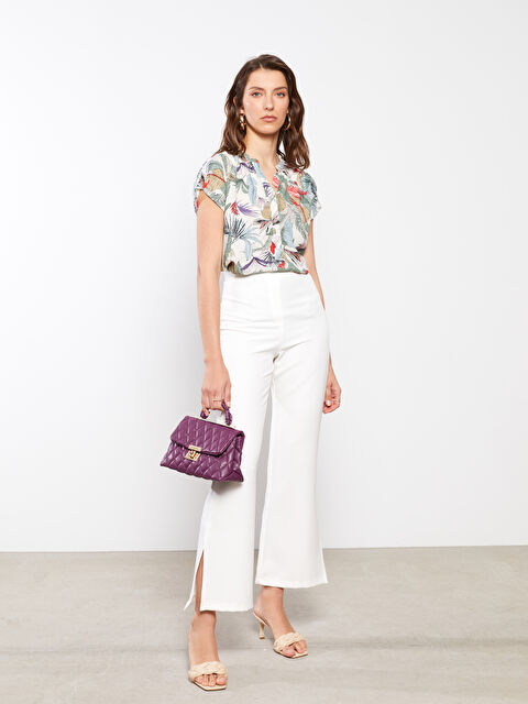 LCWAIKIKI Classic Henley Neckline Pattern Short Sleeve Crepe Women's Blouse - S2BR91Z8-LRA