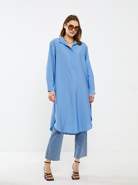 LCWAIKIKI Classic Grandad Collar Plain Long Sleeve Women's Tunic - S2BS42Z8-GXL