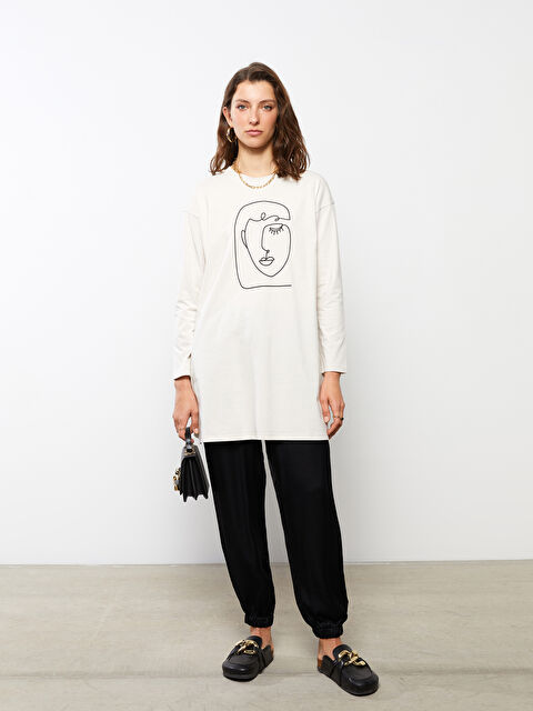 LCWAIKIKI Classic Crew Neck Printed Long Sleeve Cotton Women's Tunic - S2BT56Z8-FZJ