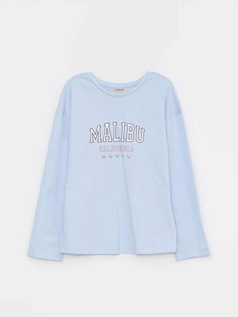 LCW Kids Crew Neck Printed Long Sleeve Cotton Girl T-shirt - S2BV05Z4-G9Q