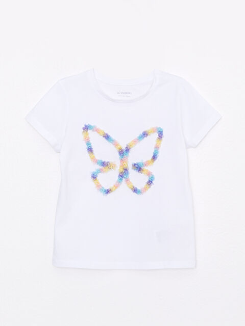 LCW Kids Crew Neck Embroidery Detailed Short Sleeve Cotton Girls T-Shirt - S2CA35Z4-R9K