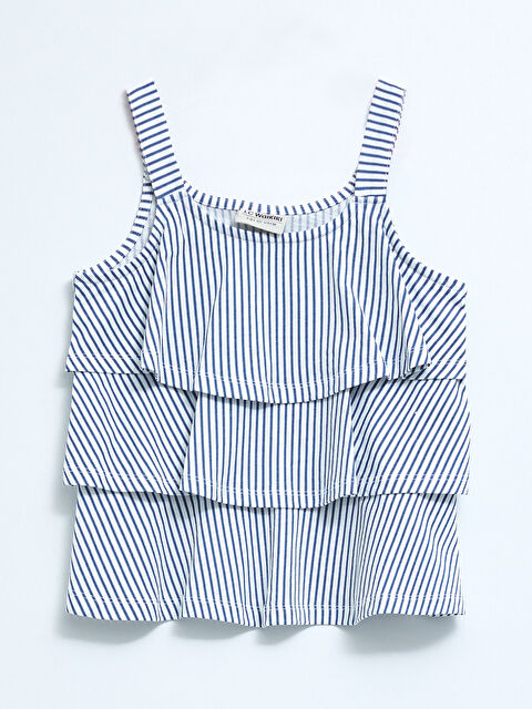 LCW Kids U Neck Striped Ruffle Detailed Cotton Girls' Blouse - S2CA45Z4-LGB