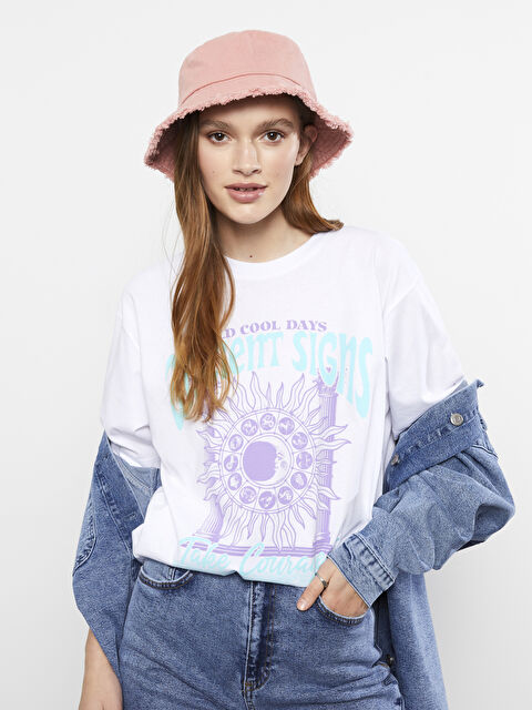 LCW Vision Crew Neck Printed Short Sleeve Cotton Women's T-shirt - S2CB38Z8-R9K