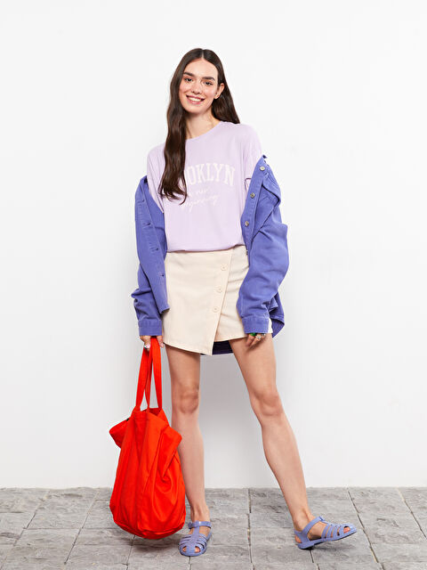 LCW Vision Crew Neck Printed Short Sleeve Cotton Women's T-shirt - S2CC17Z8-G3W