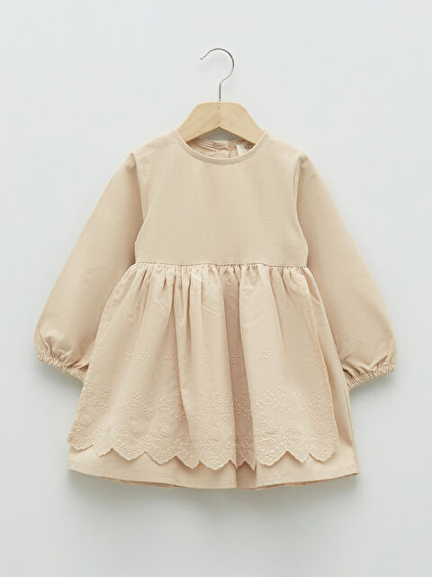 LCW baby فستان للبنات حديثي الولادة بياقة دائرية وكم طويل - S2CD28Z1-FWS