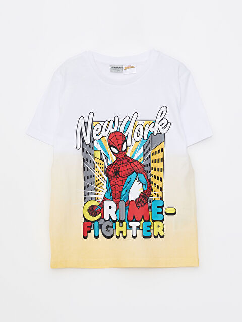 LCW Kids Crew Neck Spiderman Printed Short Sleeve Cotton Boy T-shirt - S2CF42Z4-R9K