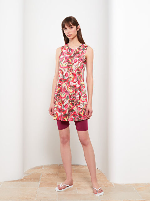 LCW DREAM Kadın Bisiklet Yaka Desenli Kolsuz Tesettür Mayo Takımı