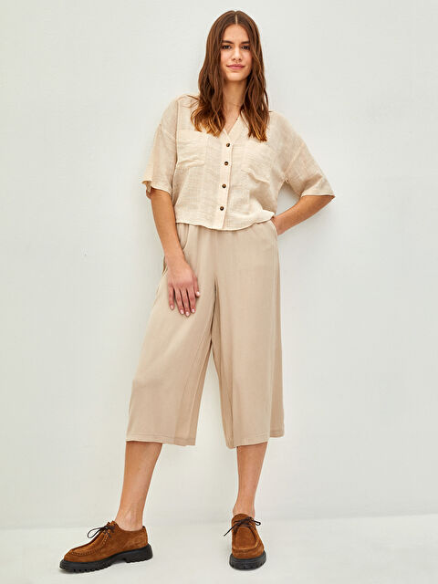 LCWAIKIKI Basic بنطلون كابري سادة بخصر مرن للسيدات - S2CI49Z8-FFG