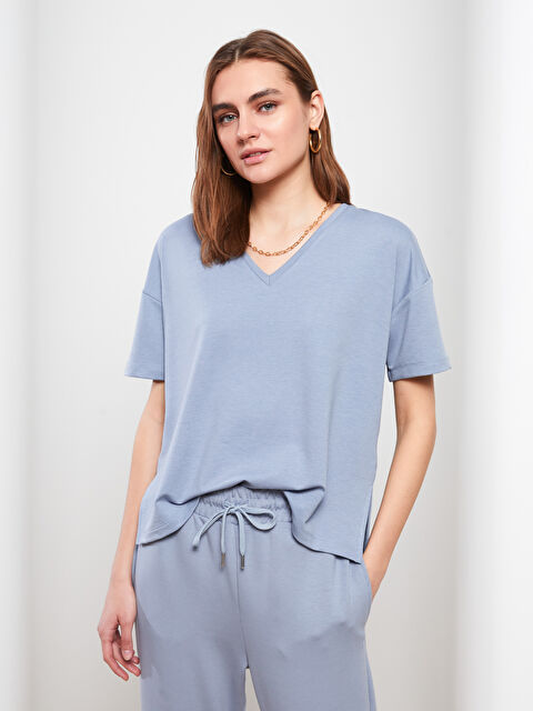 LCW Vision V-Neck Plain Short Sleeve Women's T-Shirt - S2CK65Z8-RZU