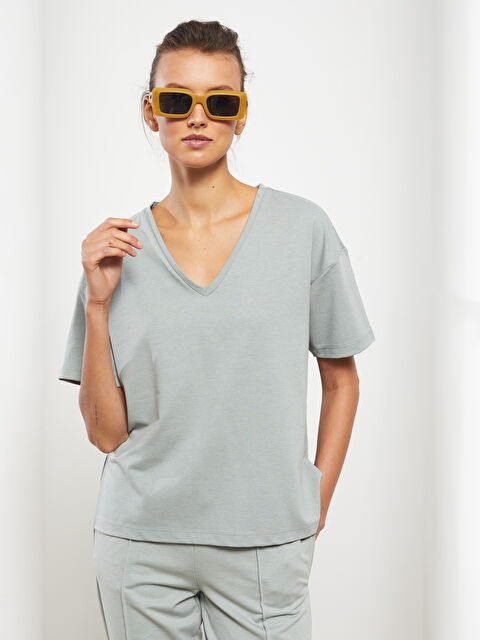 LCW Vision V-Neck Plain Short Sleeve Women's T-Shirt - S2CK65Z8-SDY