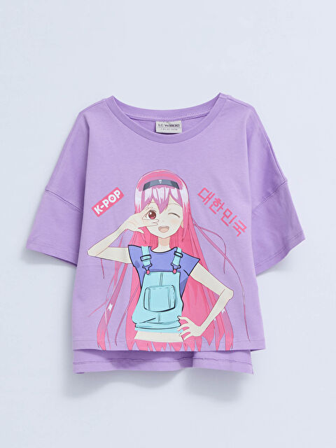 LCW Kids Crew Neck Printed Short Sleeve Cotton Girl T-shirt - S2CL05Z4-KYA