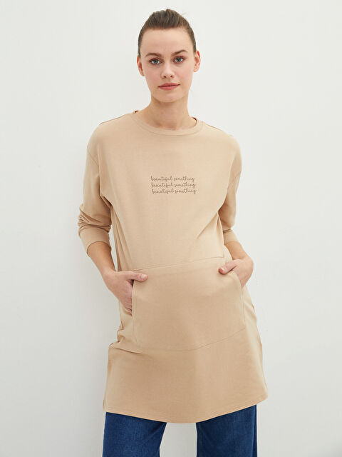 LCWAIKIKI Maternity Crew Neck Printed Long Sleeve Maternity Sweatshirt Tunic - S2CL18Z8-FJZ