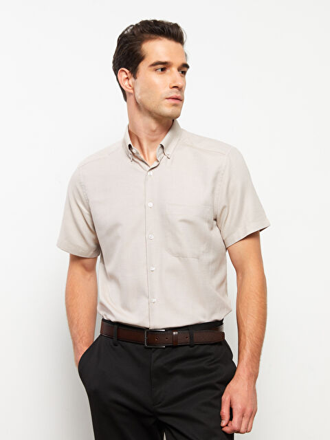 LCW BUSINESS Slim Fit Short Sleeve Oxford Men Shirt - S2CN14Z8-SKY