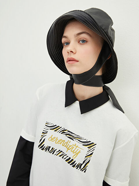 LCW Modest تونيك نسائي برقبة دائرية مطبوع بأكمام قصيرة من القطن - S2CO36Z8-S23