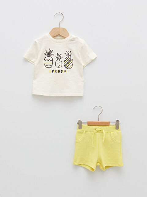 LCW baby Crew Neck Short Sleeve Printed Baby Boys' T-Shirt and Shorts 2 Pack Set - S2CP58Z1-FDU