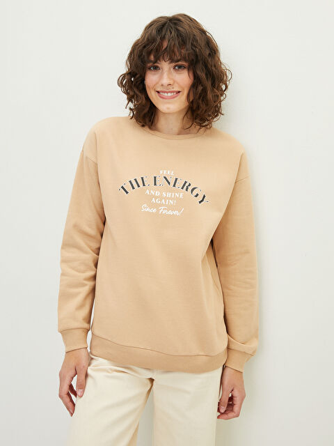 LCW Vision Crew Neck Text Printed Long Sleeve Women's Sweatshirt - S2CQ95Z8-FJZ