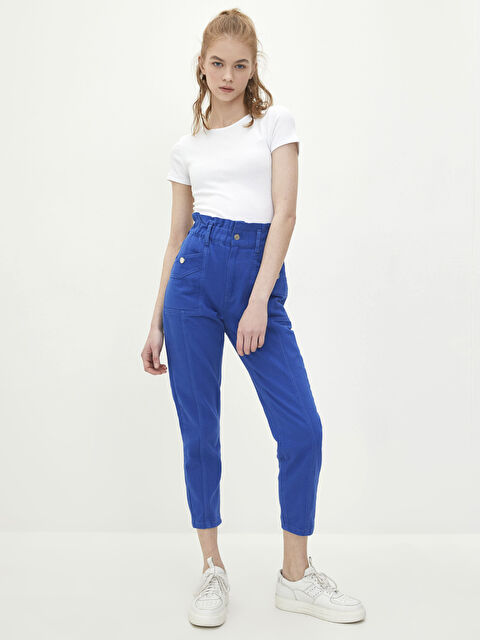 LCW Jeans بنطلون جينز بوسط عالي واسع مستقيم بتفاصيل جيوب للسيدات - S2CR01Z8-JST