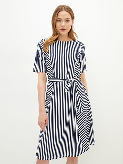 LCWAIKIKI Classic Crew Neck Striped Short Sleeve Cotton Women's Dress - S2CR09Z8-LGS