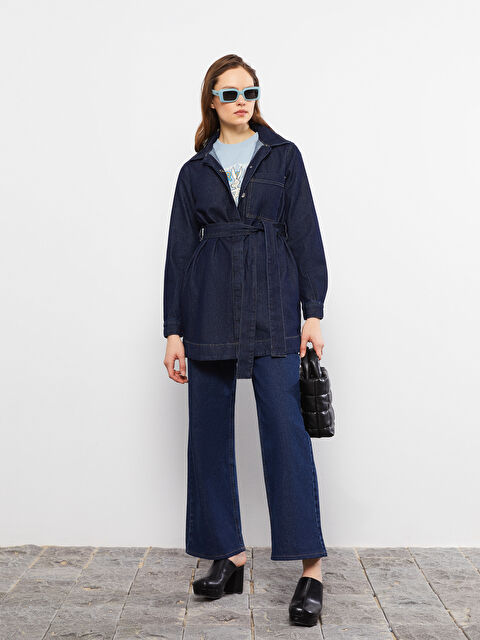 LCW Modest Shirt Collar Straight Pocket Detailed Long Sleeve Women's Rodeo Jean Jacket - S2CS09Z8-309