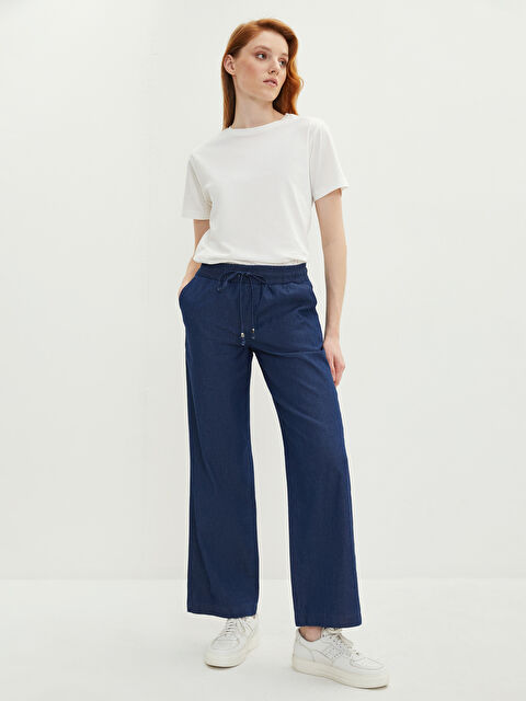LCWAIKIKI Basic Women's Elastic Waist Wideleg Straight Pocket Detailed Jean Trousers - S2CS92Z8-890